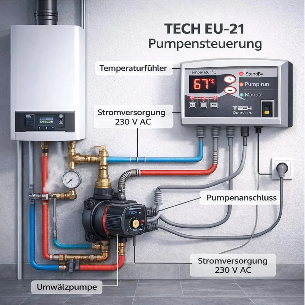 TECH EU-21 čerpadlo ovládání topného systému oběhové čerpadlo