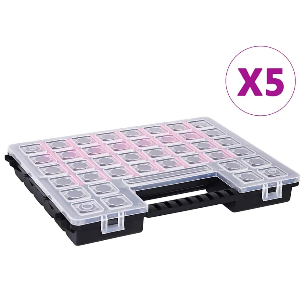 Boxy na součástky 5 ks nastavitelné přihrádky 385x283x50 mm