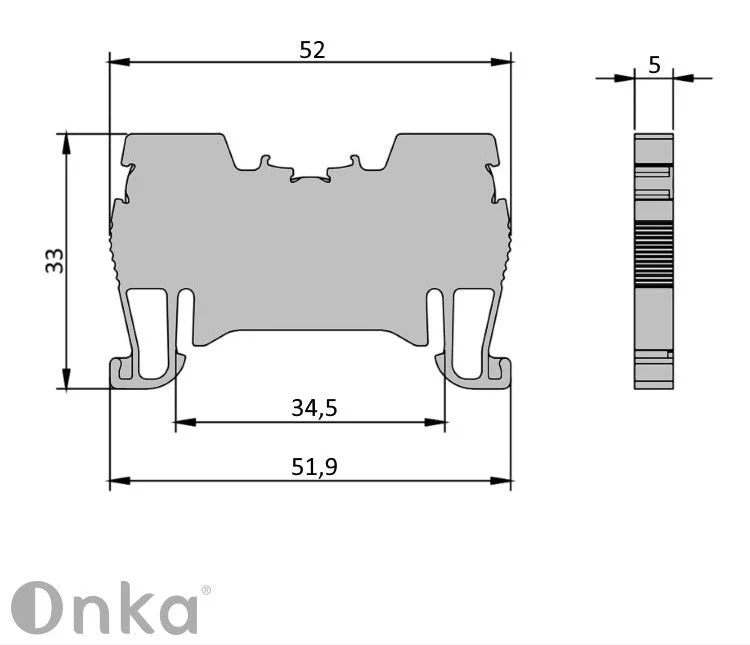 ONKA 1,5mm2 pružinová kolejnicová spojka svorkovnice Terminál na DIN lištu 2-vodičová šedá, 1020002