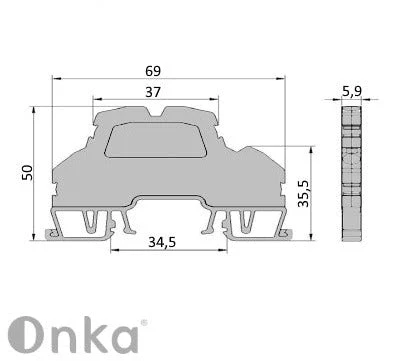 ONKA 2.5mm2, 2 patrová pružinová kolejnicová spojka svorkovnice Terminál na DIN lištu 4-vodičová šedá, 1020379