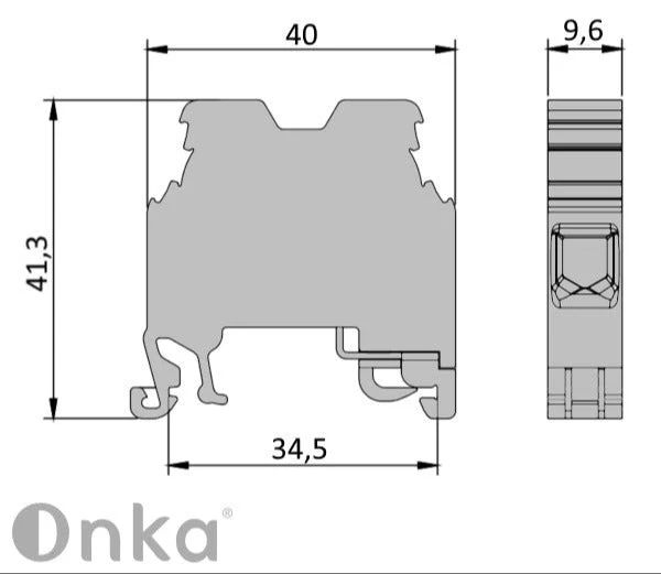 ONKA 10mm2 PE Šroubová kolejnicová spojka svorkovnice terminál na DIN lištu 2-vodičová šedá, 1010221