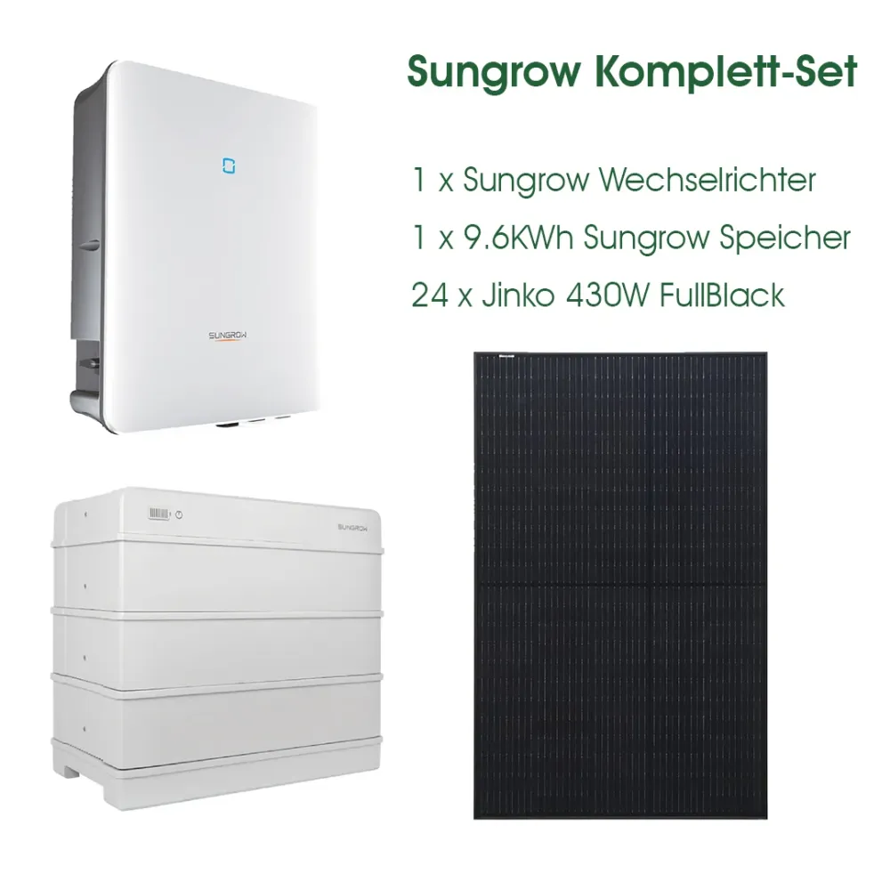 Kompletní systém Sungrow 10kW včetně úložiště 9,6 kWh s moduly FullBlack dodáním po celém Německu