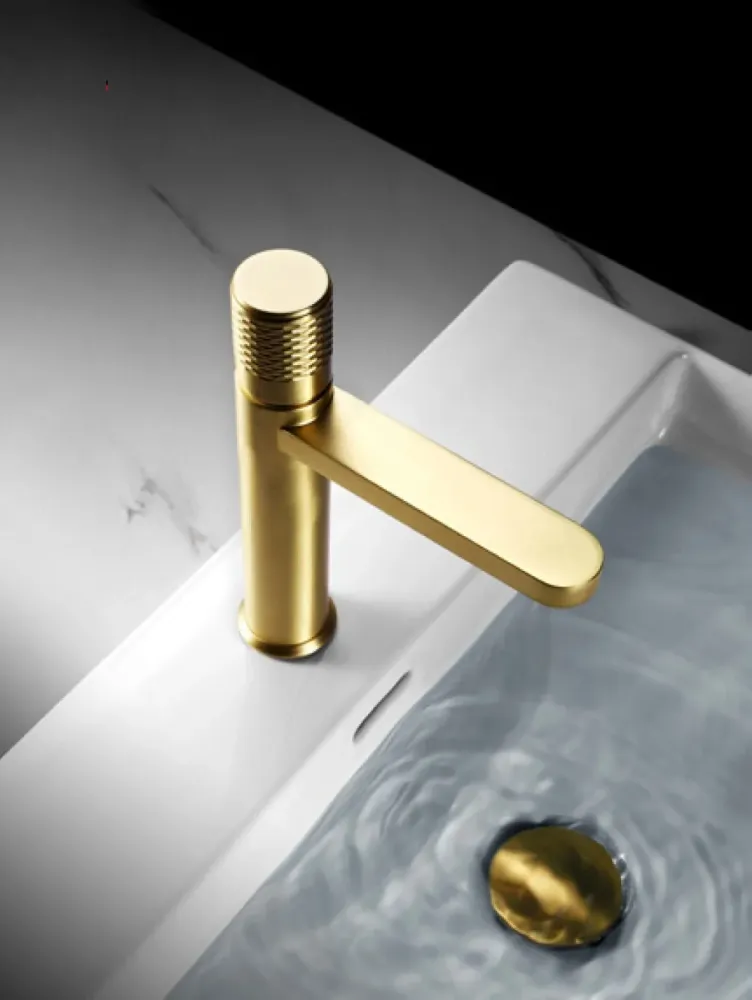 Designová zlatá umyvadlová baterie Opera Satin Gold