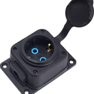 Černá "gumová" zásuvka na povrch 250V, 16A, IP44, SCHUKO 2P+Z, 1KMP-F, Bylion