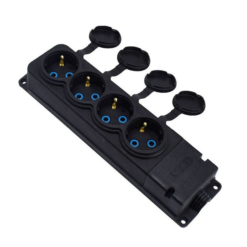 4x gumová zásuvka "gumová" černá s víkem hermetický IP44, 250V, 16A, SCHUKO 2P+Z, 4KMP-F, Bylion