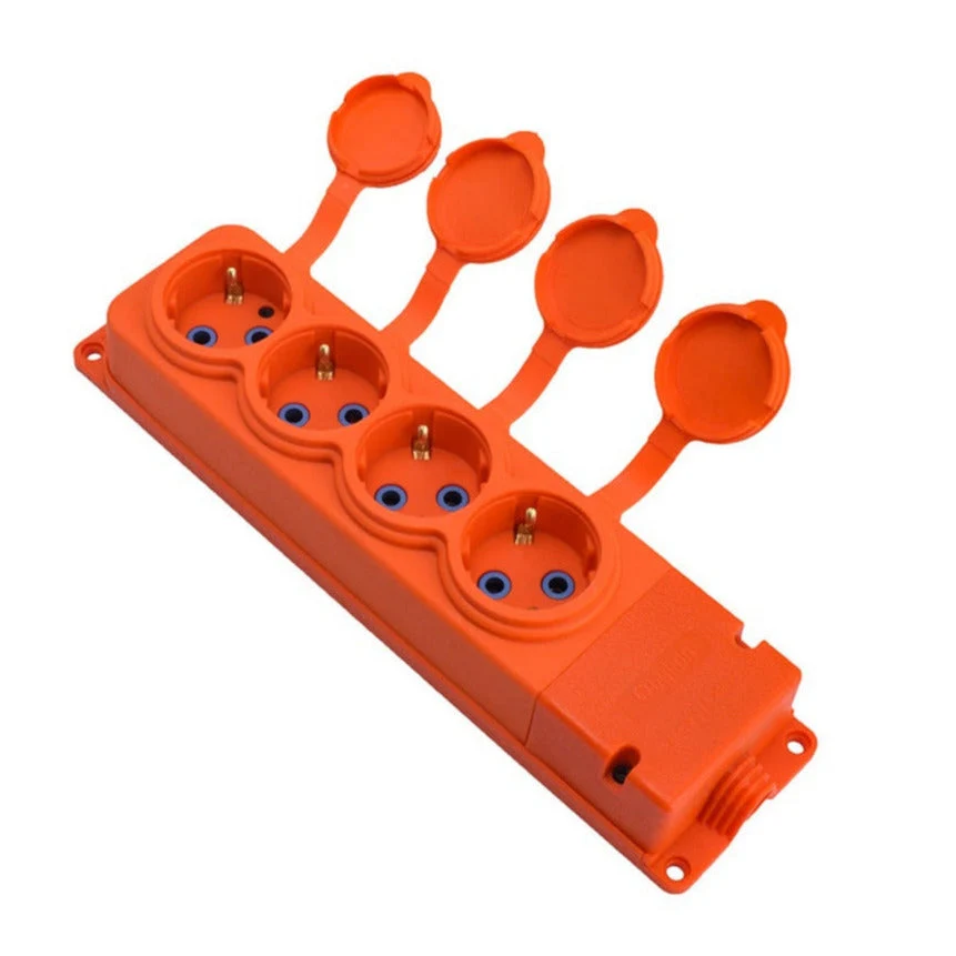 4x gumová zásuvka "gumová" oranžová s víkem hermetický IP44, 250V, 16A, SCHUKO 2P+Z, 4KMP-F-O, Bylion