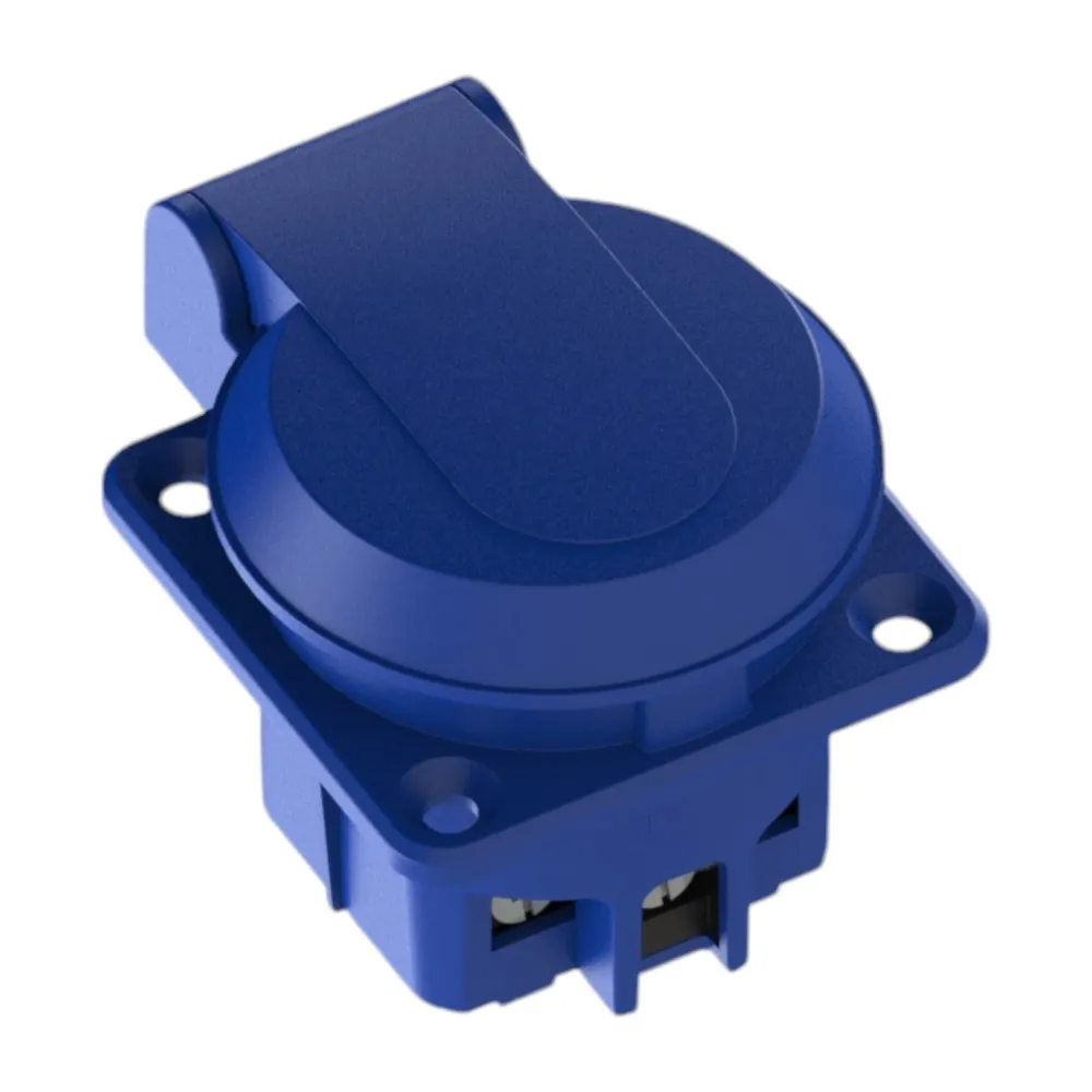 Hermetická zásuvka 2P+Z, 230/220v, s uzemněním, IP44, s klapkou, modrá, 250V Schuko